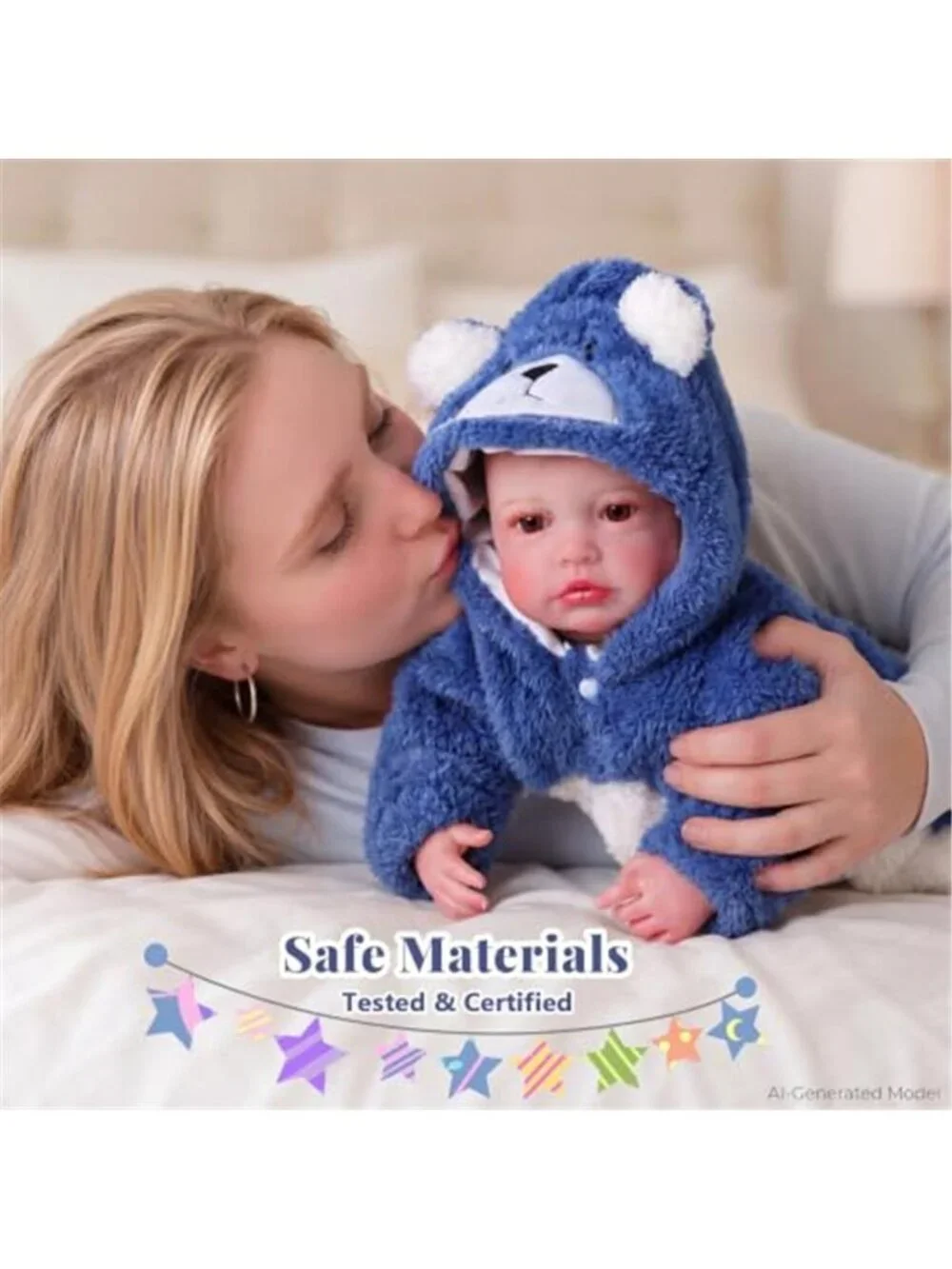 20 Inch Reborn Baby Doll Realistic Boy Blue Polar Bear Romper Vinyl Cloth Body